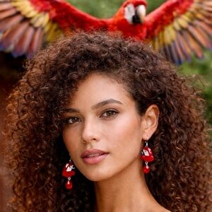 Scarlet macaw parrots handpainted earrings red tear drop charm sterling wires